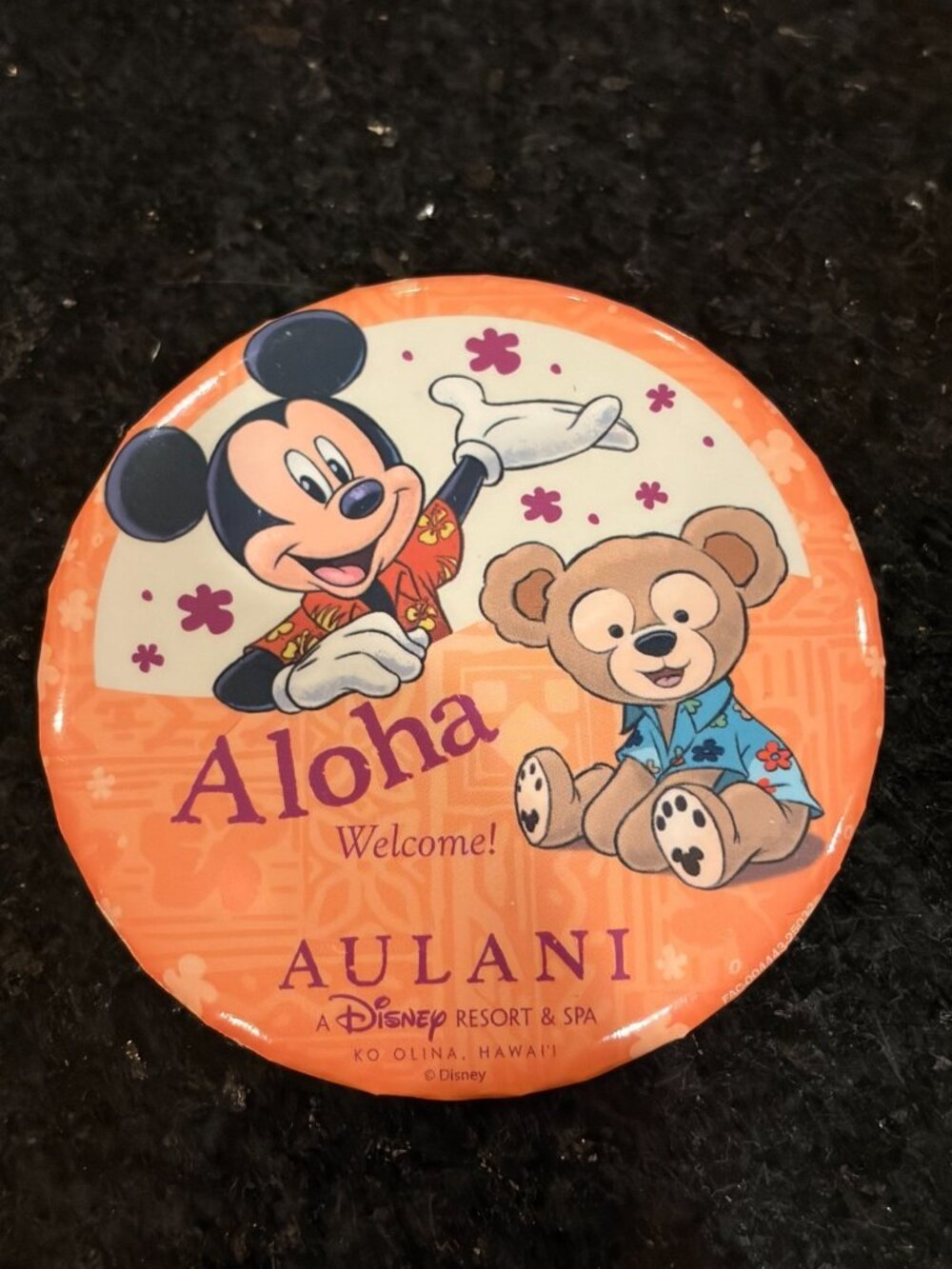 Disney AULANI Resort Spa Collectible Button Pin Mickey Mouse Duffy ALOHA Pinback